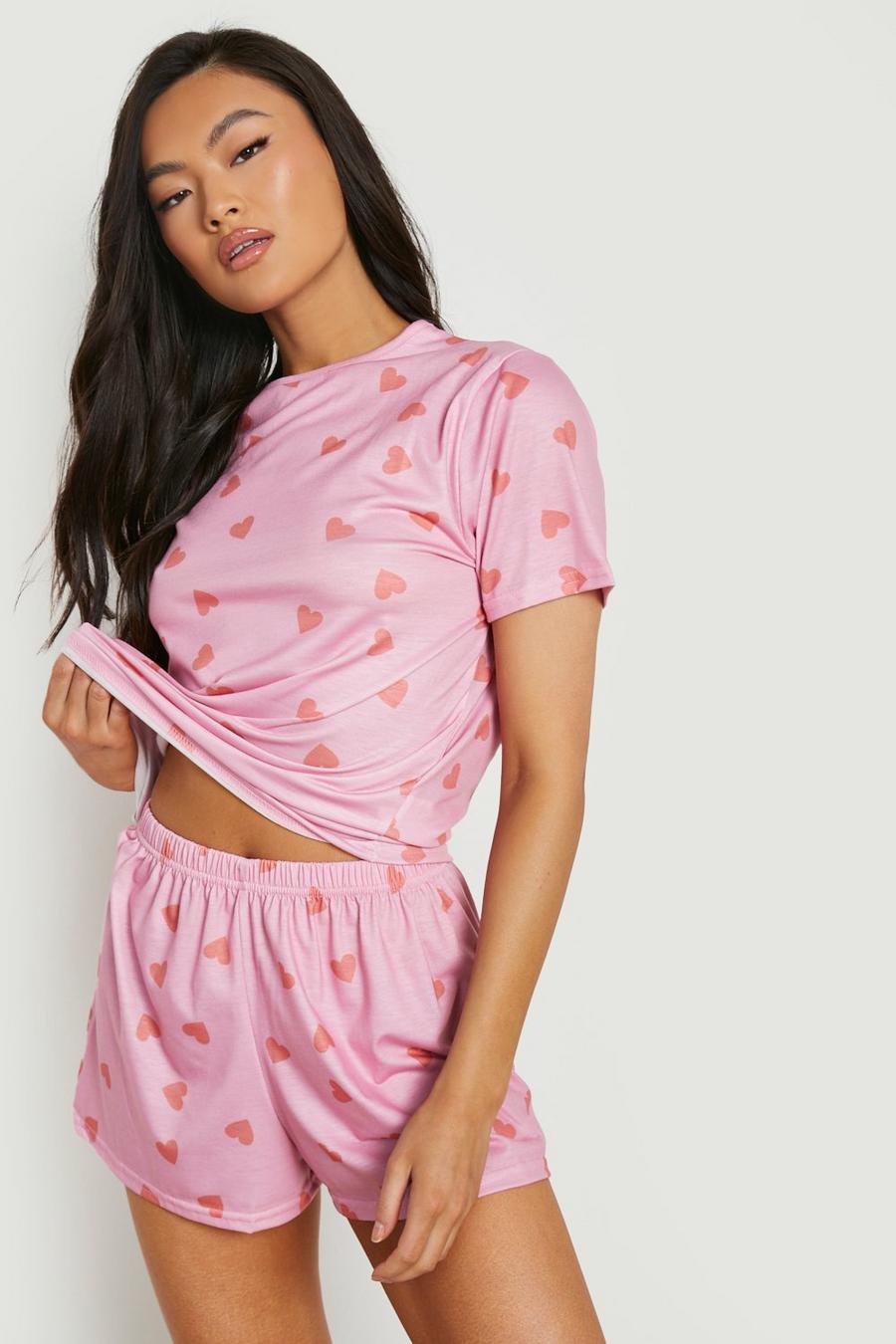 Set pigiama corto con cuori piccoli, Pink image number 1