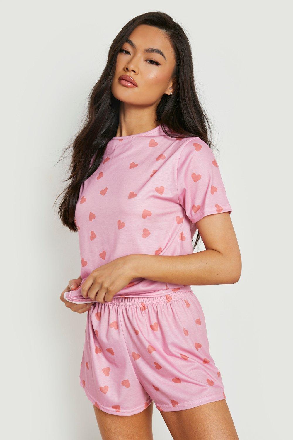 PINK Heart Pajama Shorts for Women