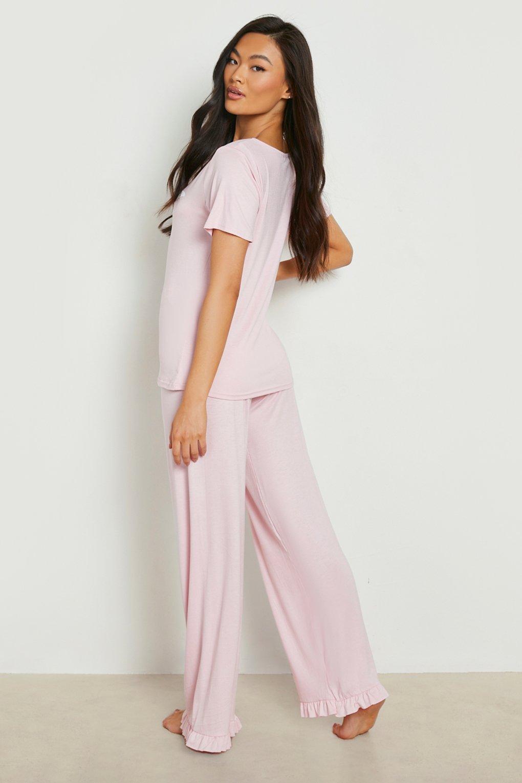 New Womans Viscose 2 Piece Short Sleeve Pyjama Set Ladies Slogan Loungewear Gift