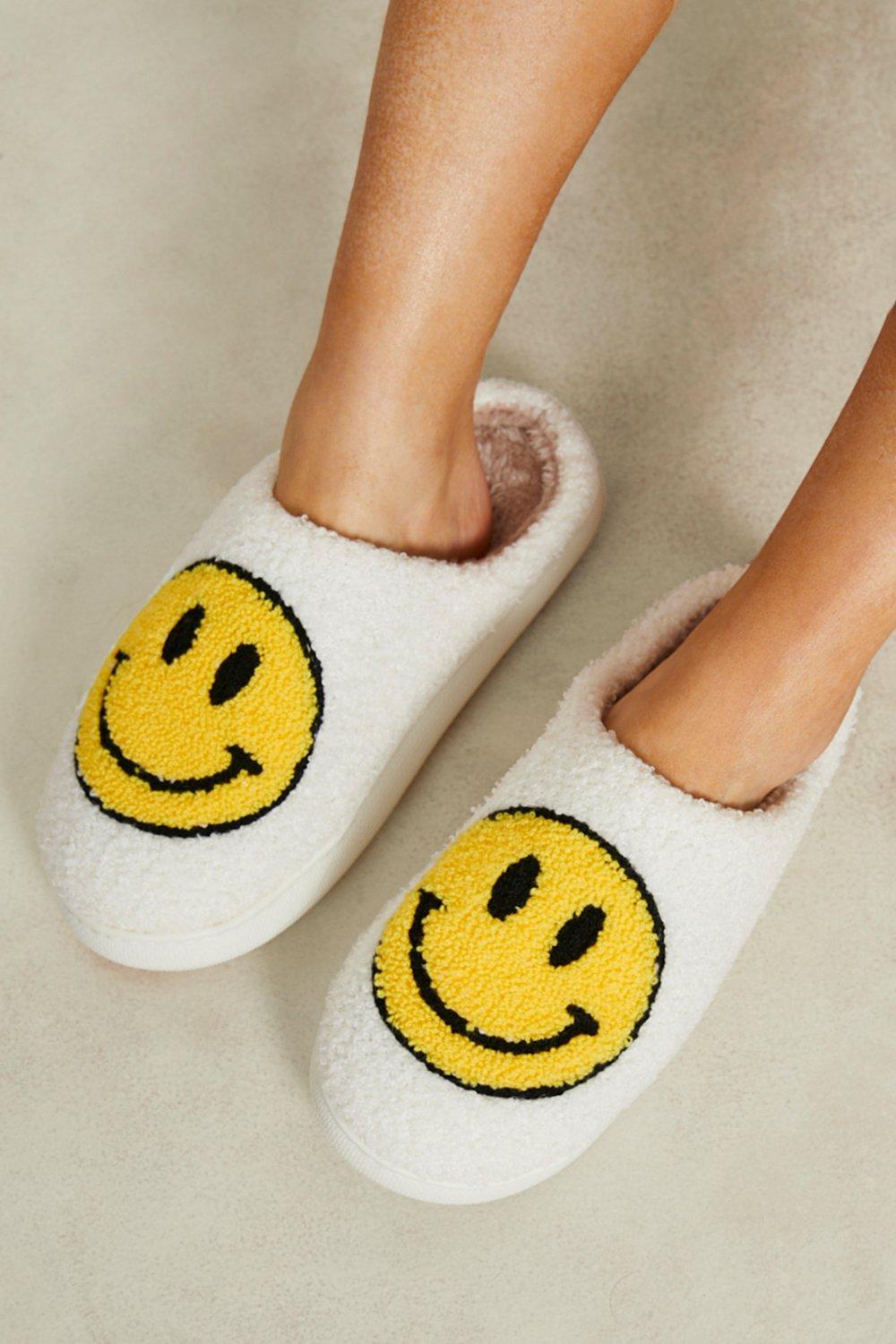 Yellow smiley face cheap slippers