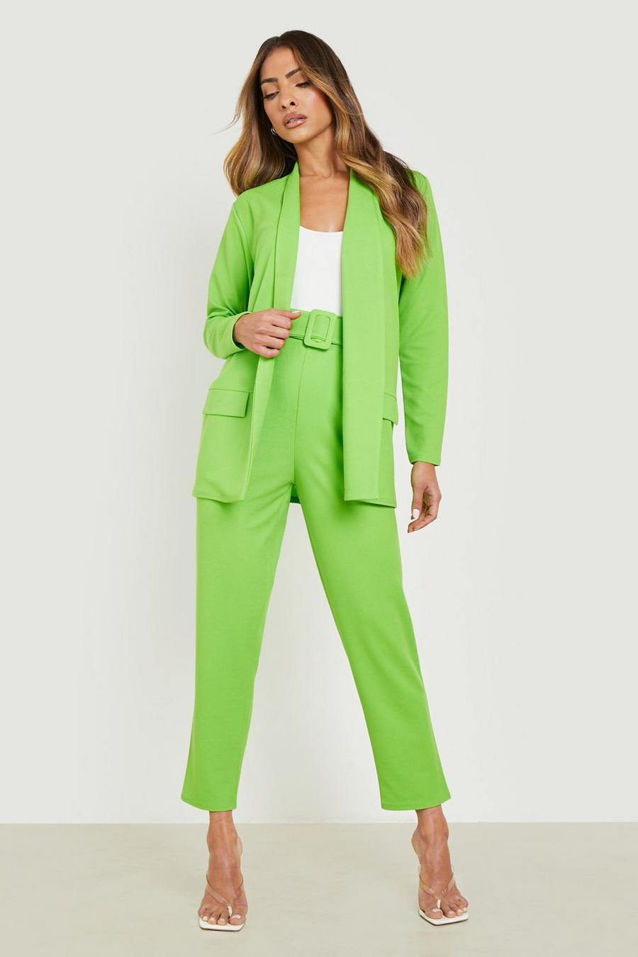 ירוק תפוח סט חליפה עם בלייזר ומכנסיים עם חגורה מאותו הבד image number 1