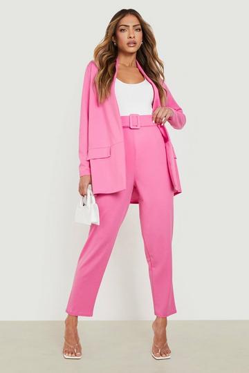 Blazer & Self Fabric Pants Suit Set candy pink