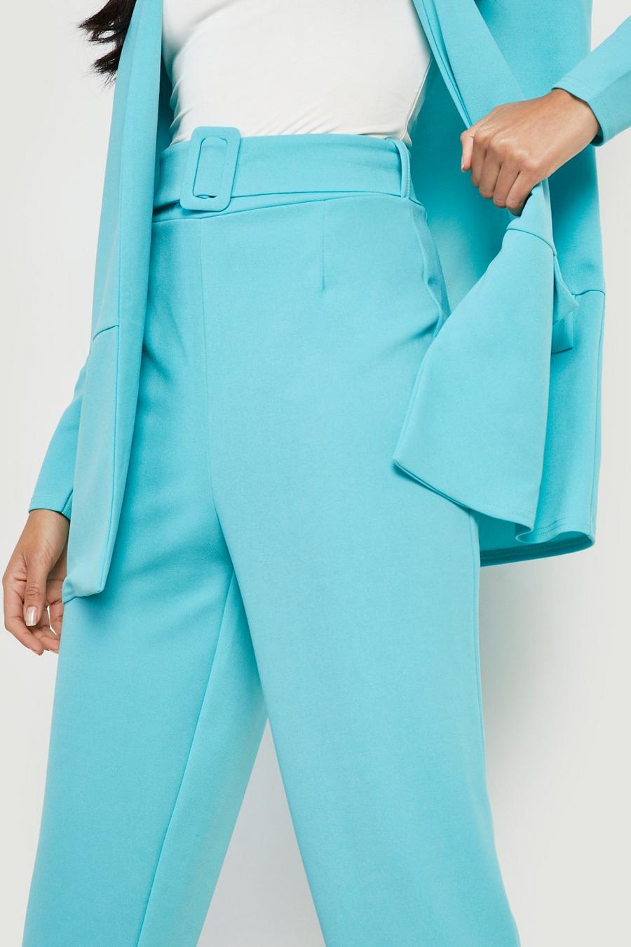 Azure blue Blazer & Self Fabric Trouser Suit Set