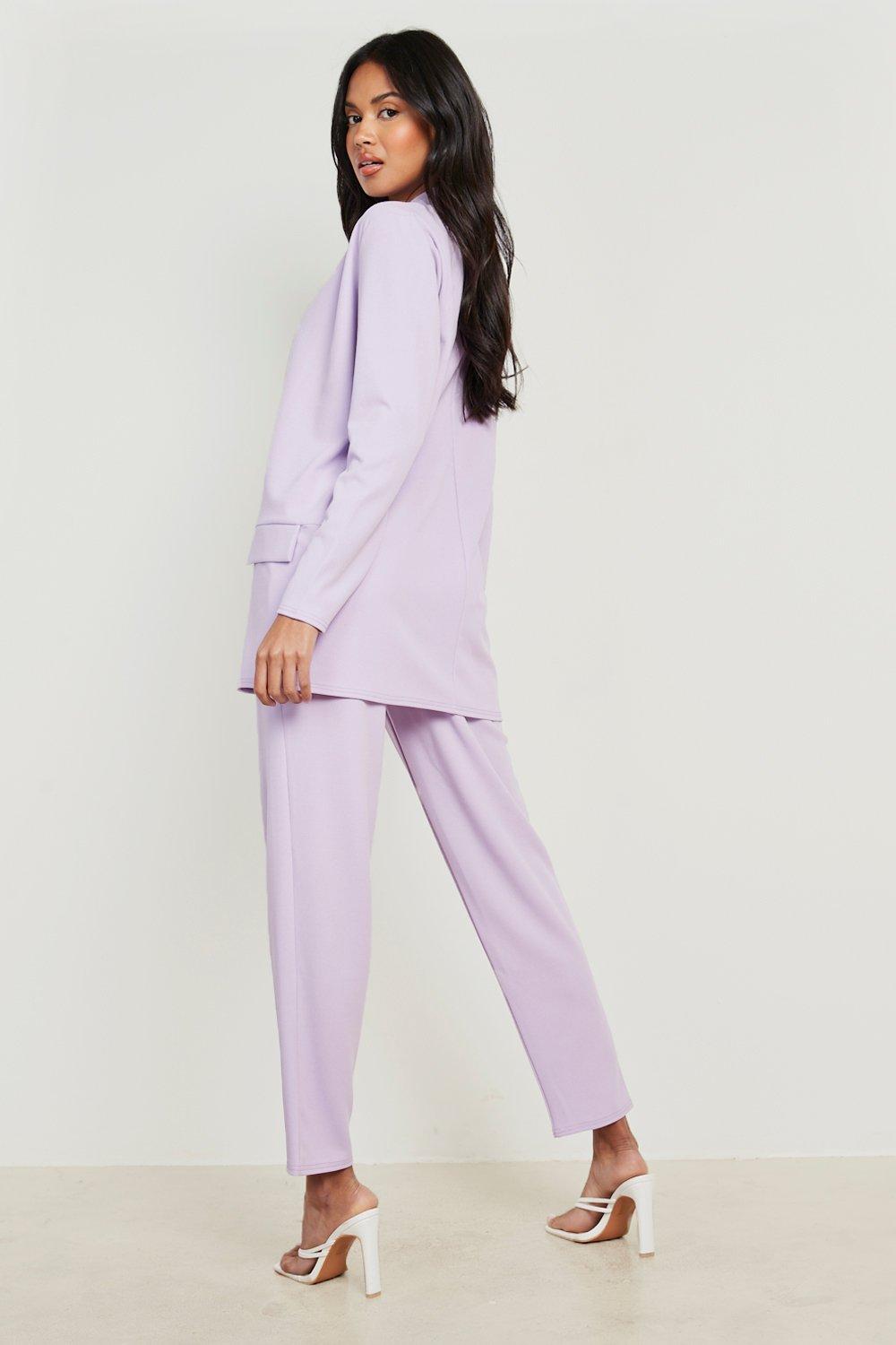 Boohoo Blazer & Self Fabric Trouser Suit Set in Lilac Purple Womens Clothing Suits 