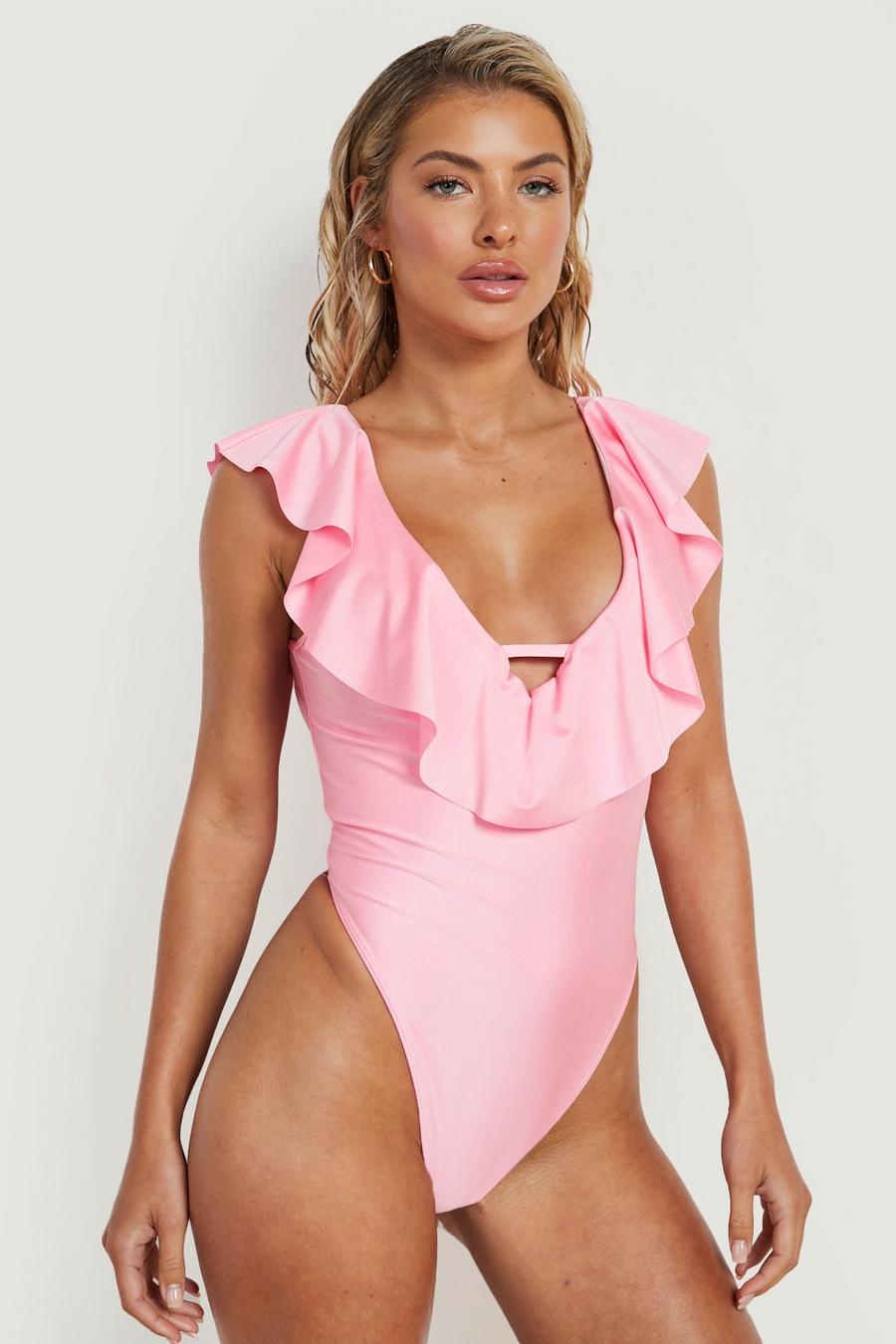Baby pink Ruffle Detail Plunge Swimsuit  image number 1