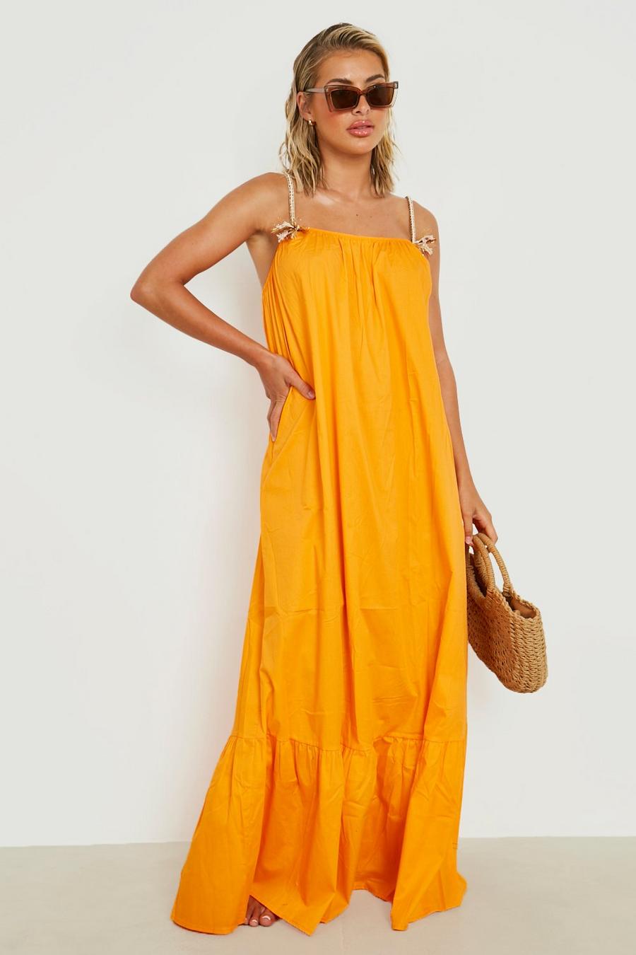 Orange Premium Lång strandklänning image number 1