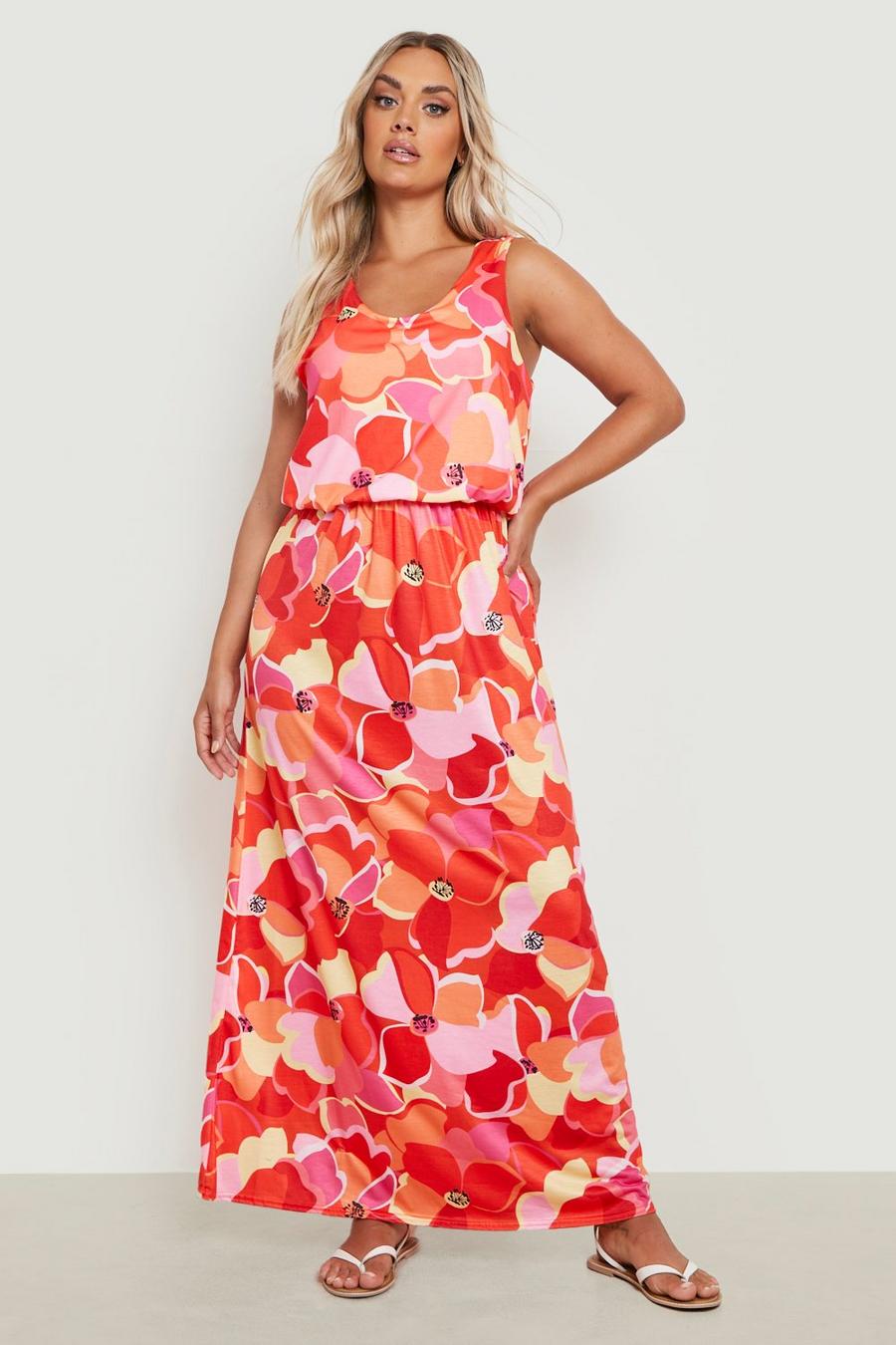 Red Plus Abstract Printed Maxi Dress image number 1