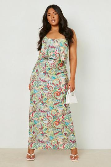 Plus Double Layer Strappy Paisley Maxi Dress blue