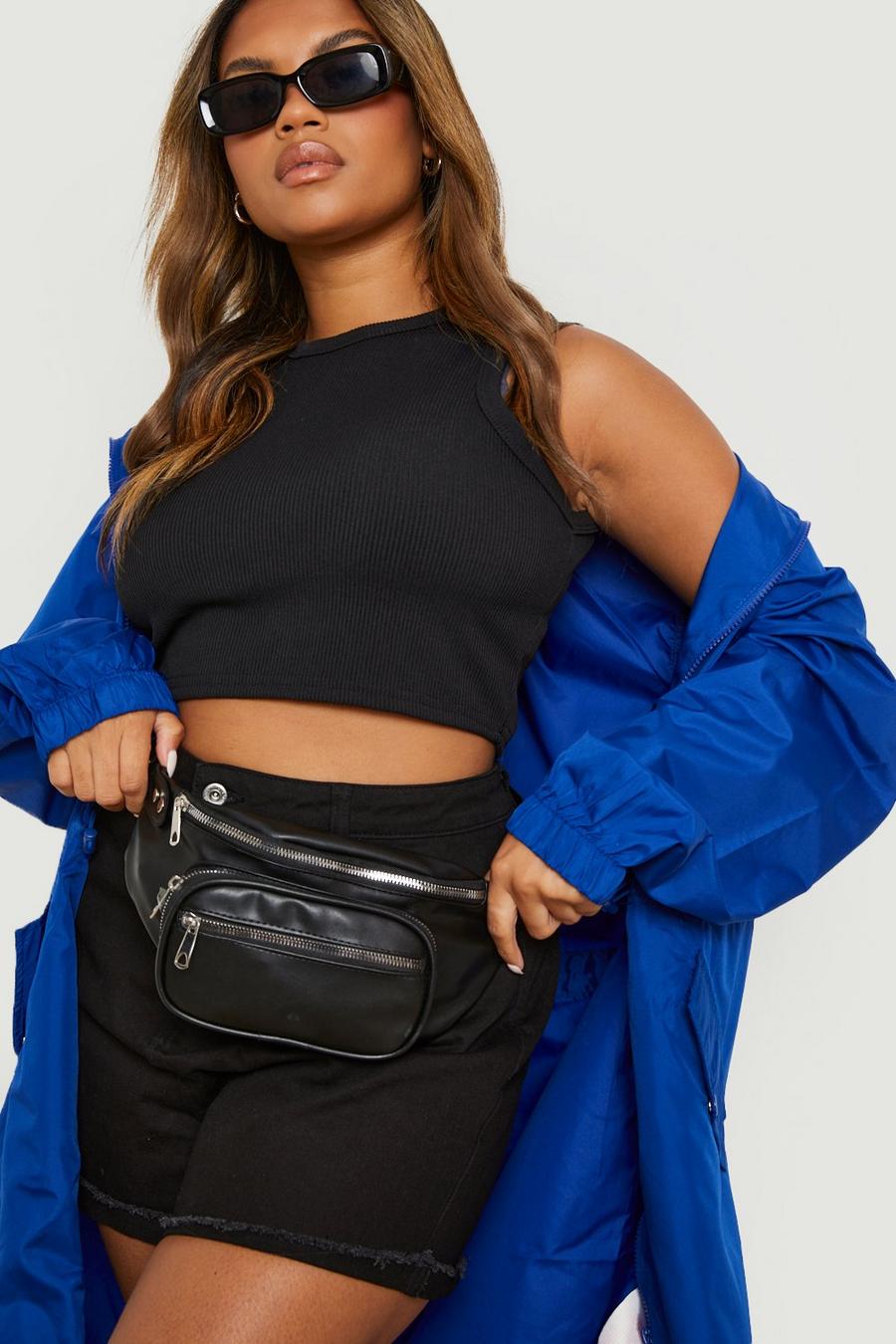 Plus Black Pu Fanny Pack With Purse Pouch image number 1