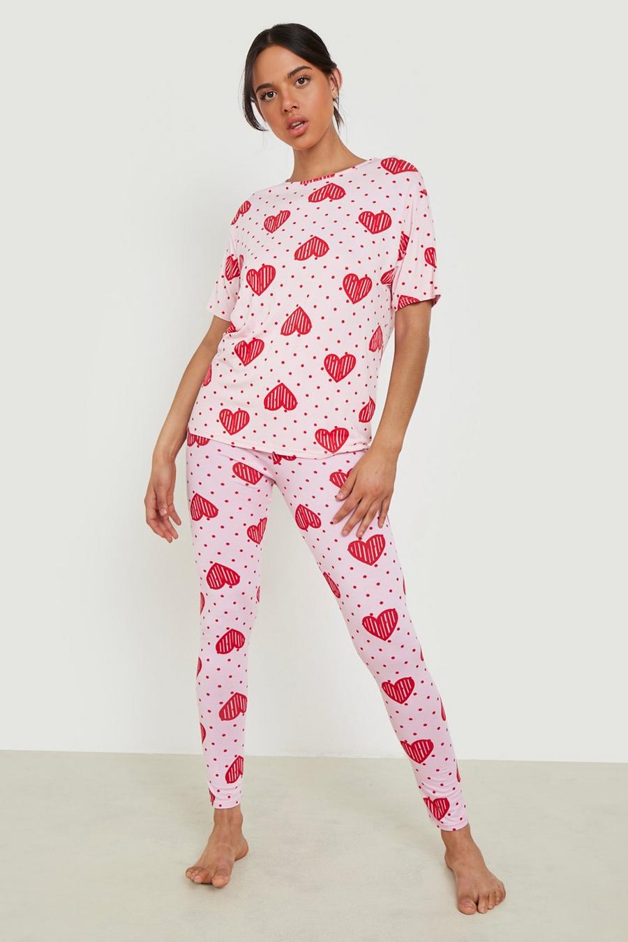 Pink Heart Spot Print Loungewear Set