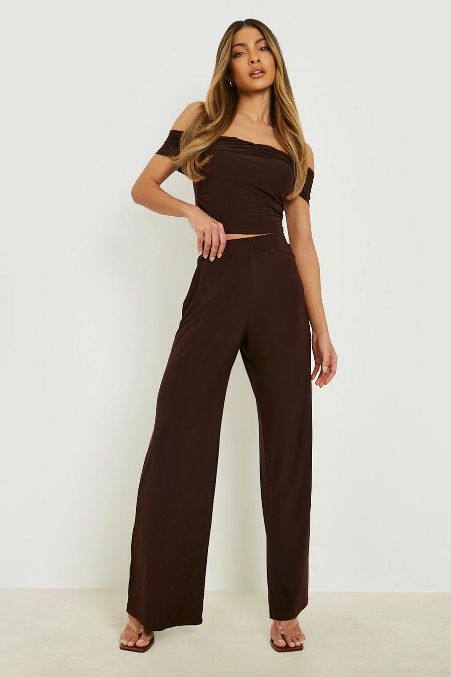 Chocolate Wide Leg Trousers image number 1