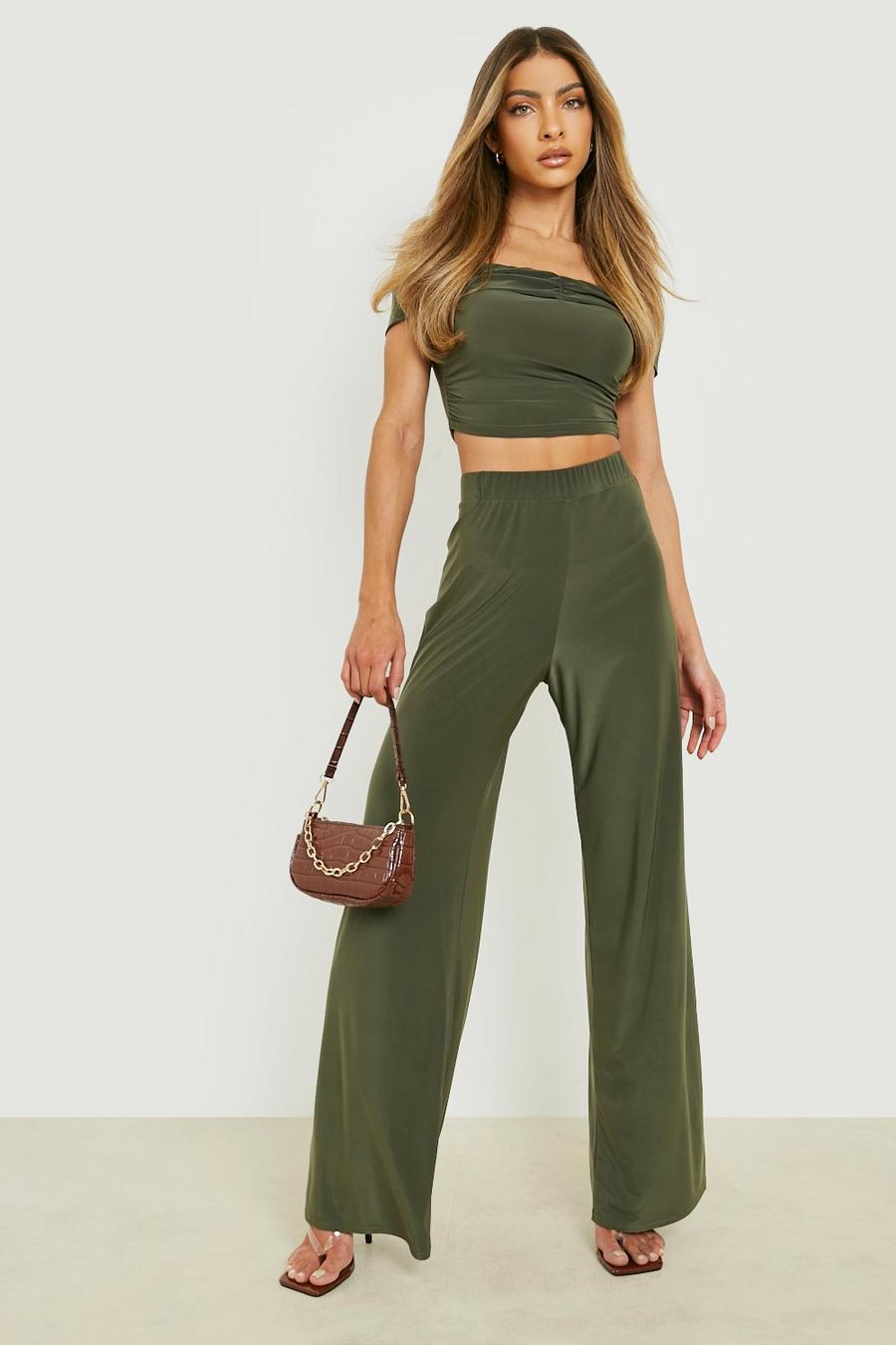 Olive green Wide Leg Trousers image number 1