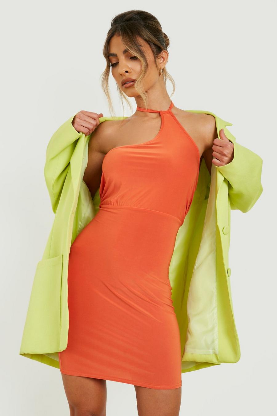 Orange Slinky Halterneck Mini Dress image number 1