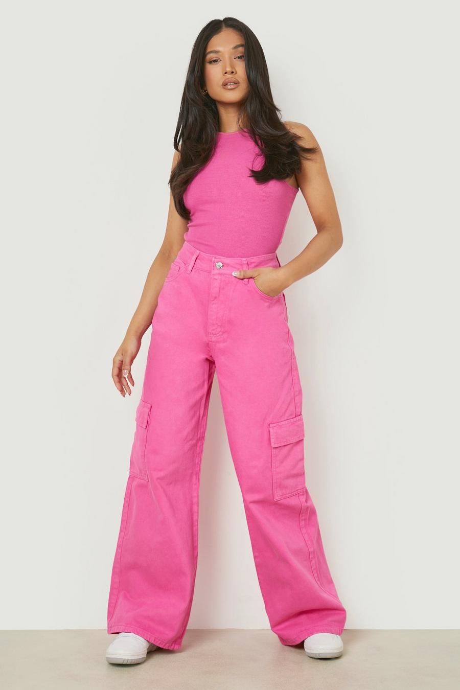 Hot pink Petite Pocket Detail Straight Cargo Pants image number 1