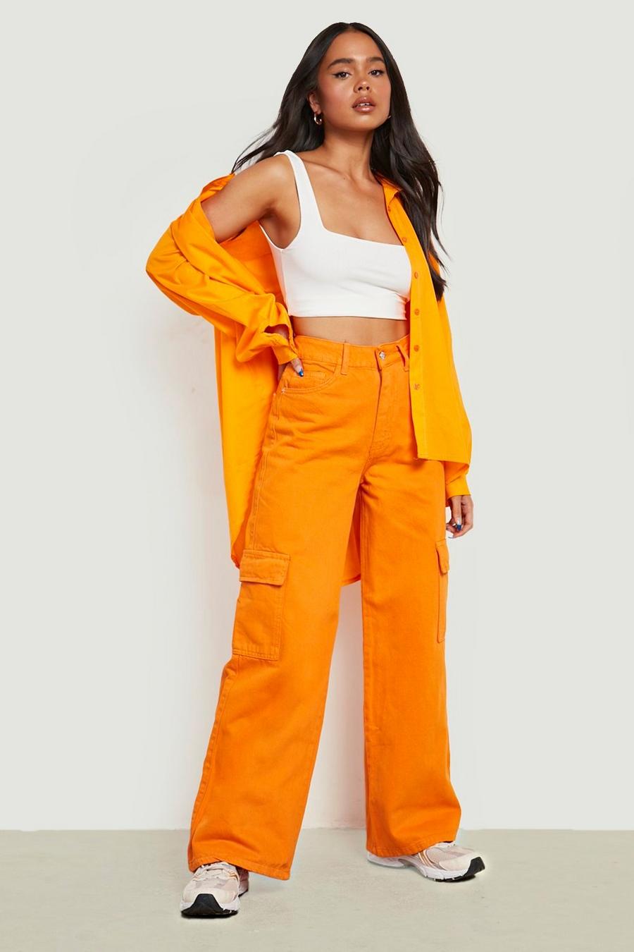 Orange Petite Pocket Detail Straight Cargo Trouser