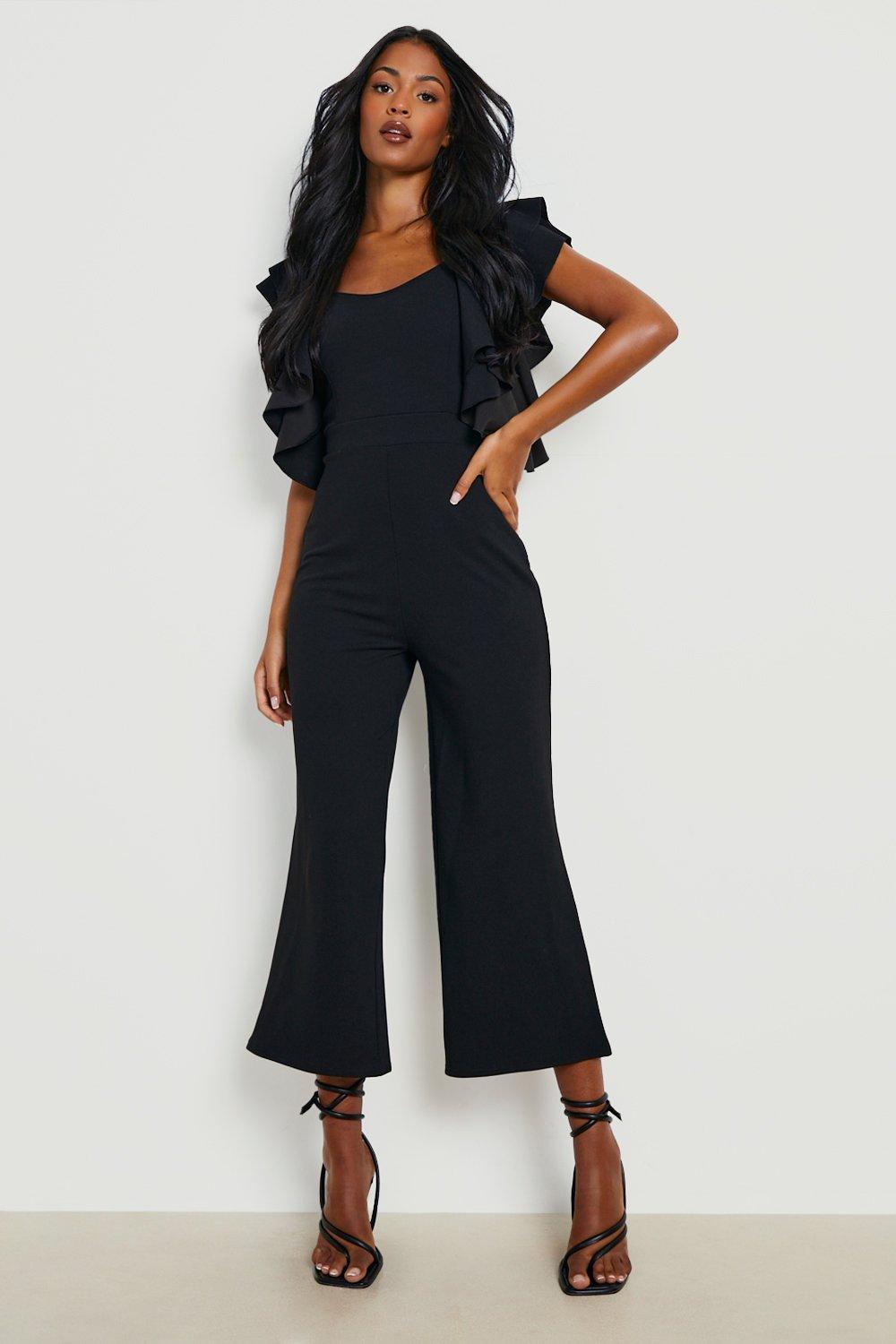 Ruffle store black jumpsuit