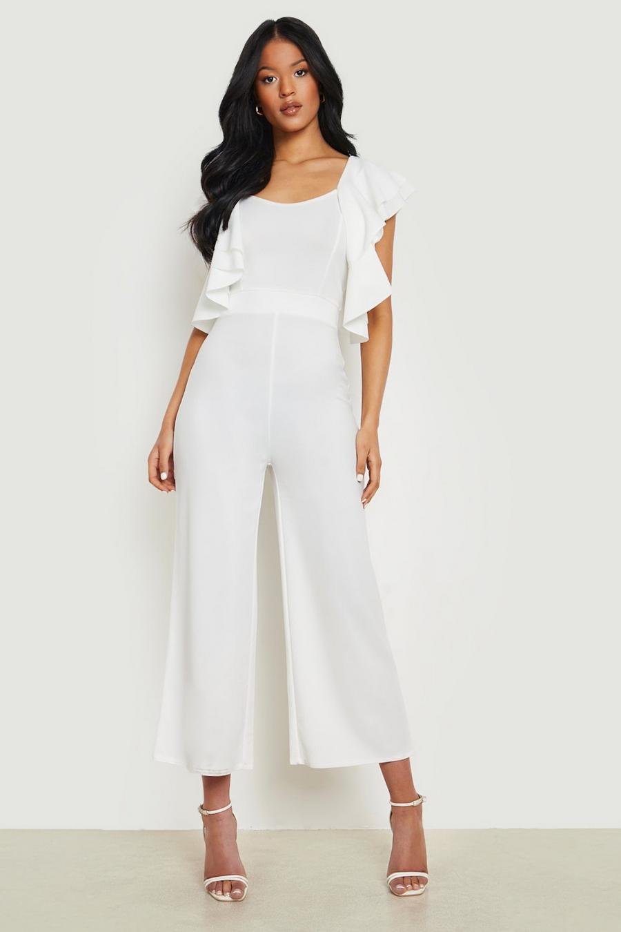 Ivory Tall Statement Ruffle Cross Back Jumpsuit image number 1