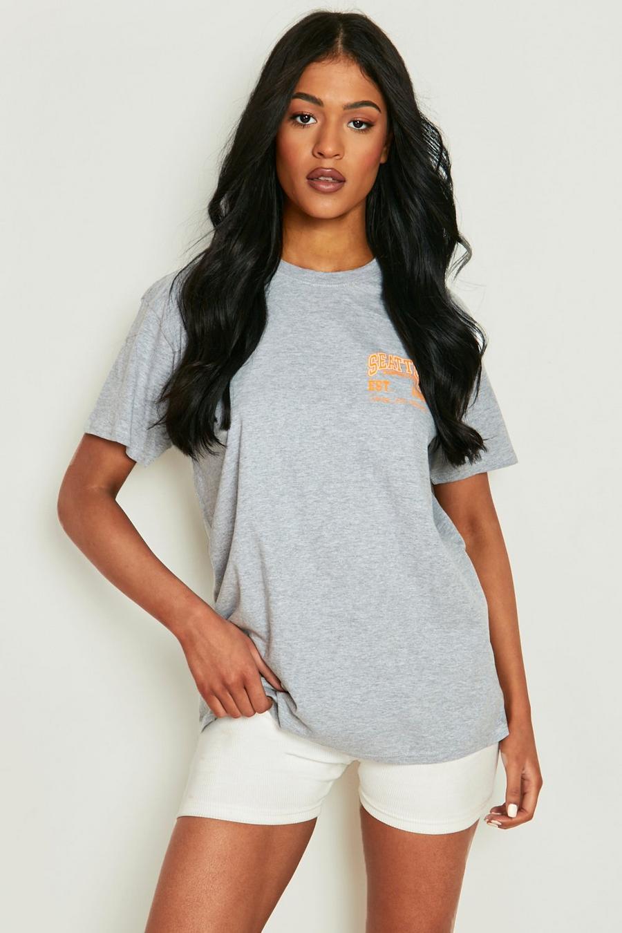 Tall T-Shirt mit Seattle Print, Grey image number 1