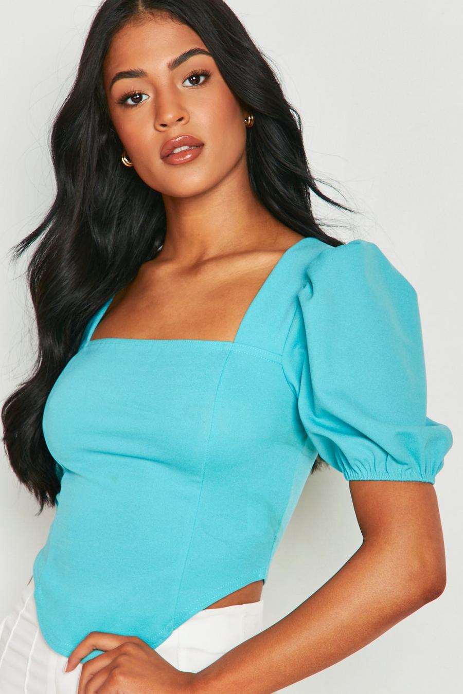 Mint Tall Puff Sleeve Corset Top image number 1