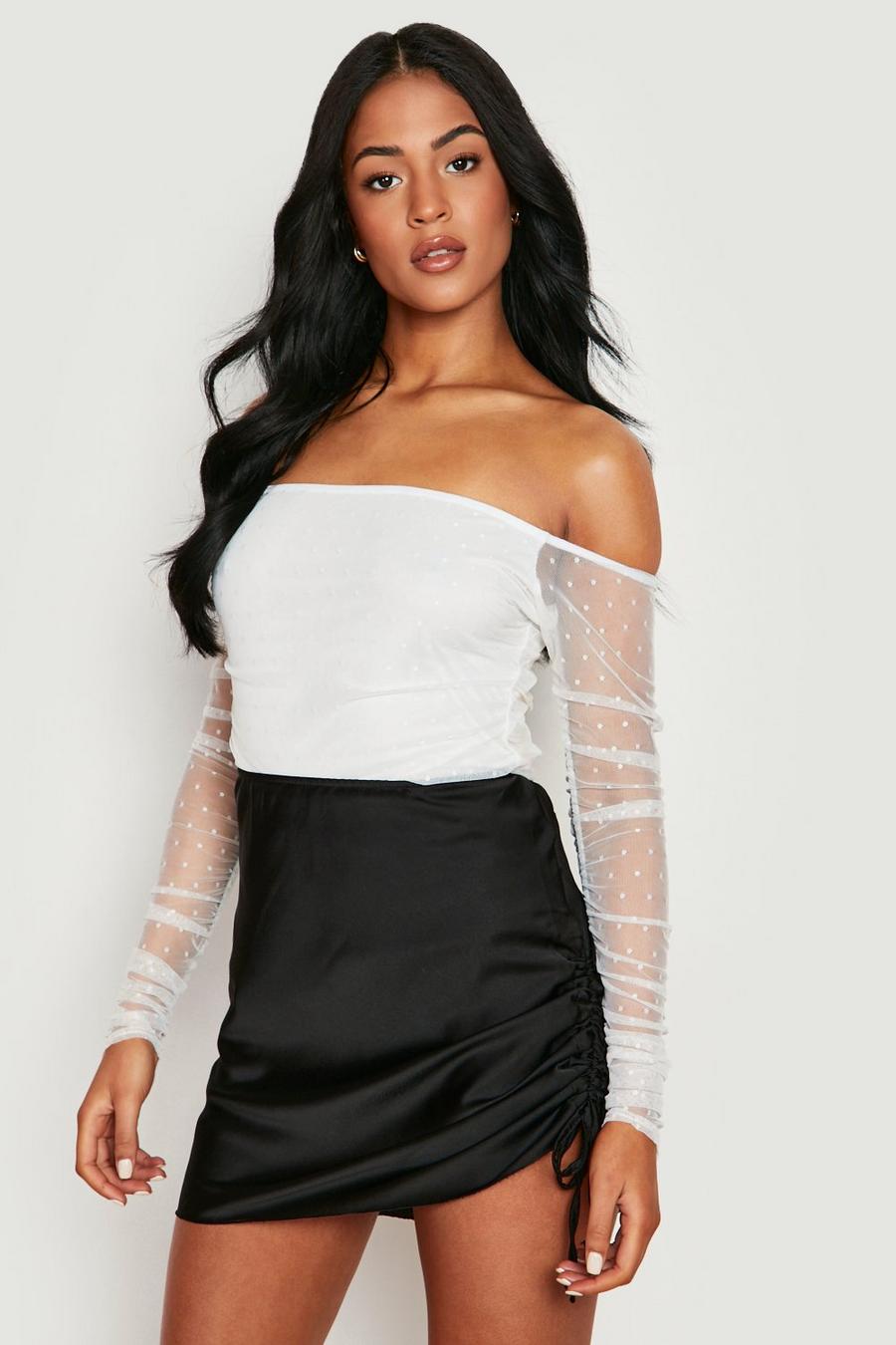 Ivory Tall Off The Shoulder Dobby Mesh Bodysuit image number 1