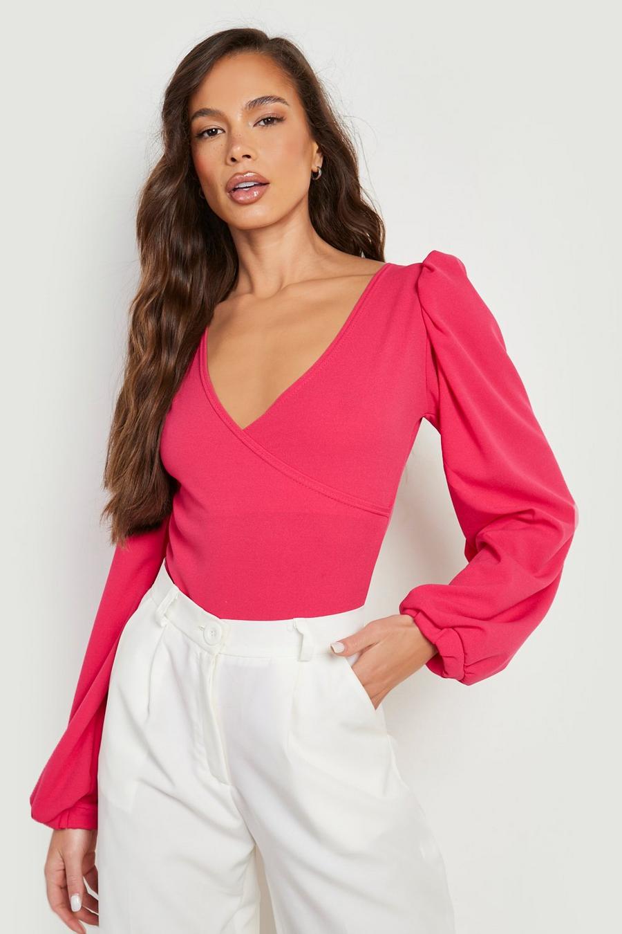 Hot pink Tall Puff Sleeve Bodysuit image number 1