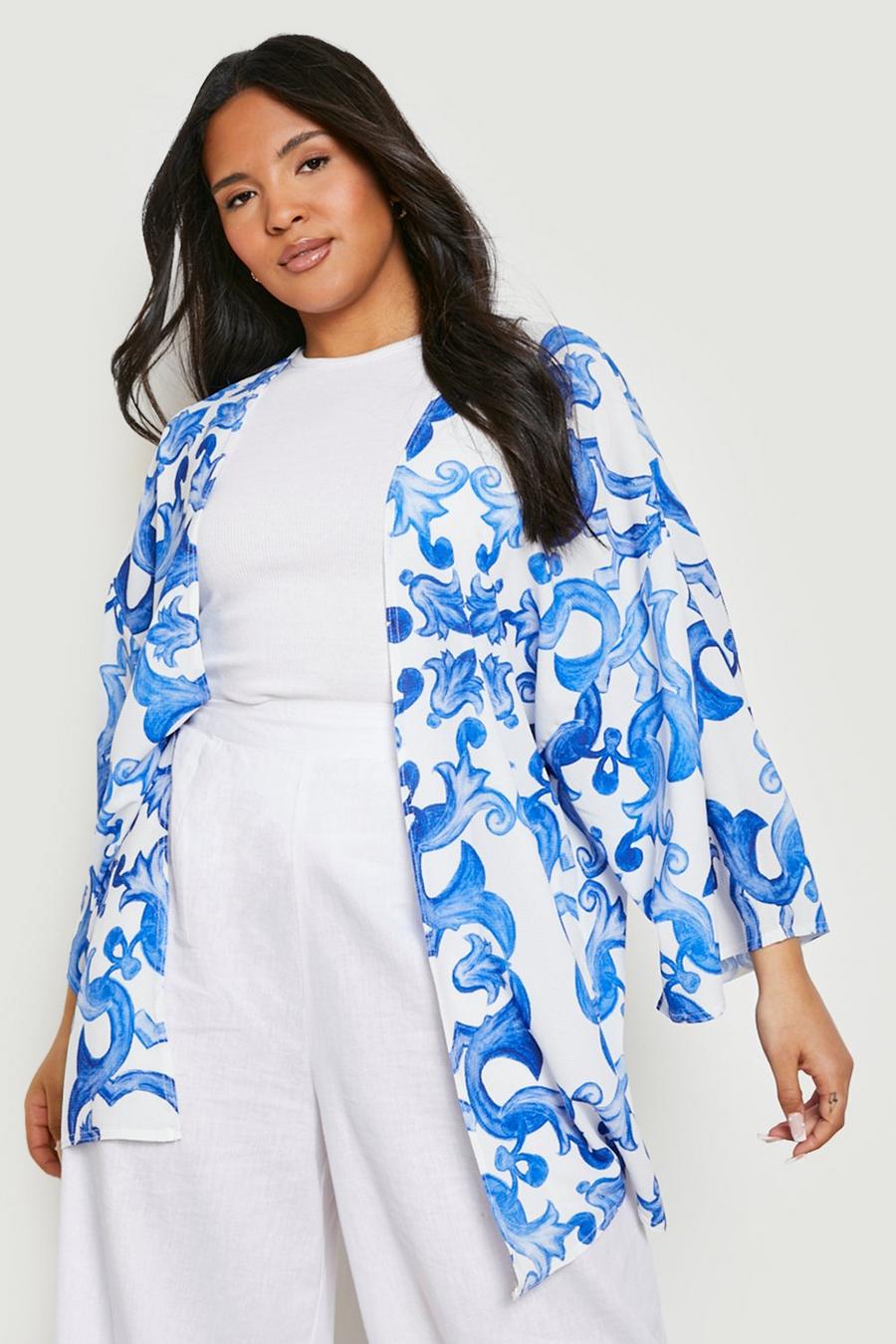 Plus Kimono mit Porzellan-Print, Blue image number 1