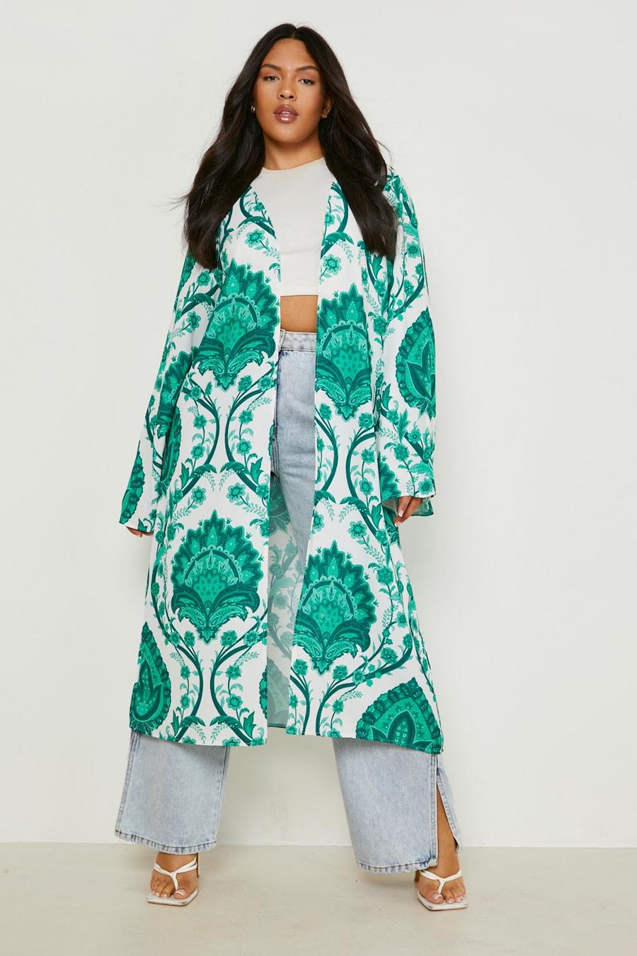 Plus Midi-Kimono mit Print , Green image number 1