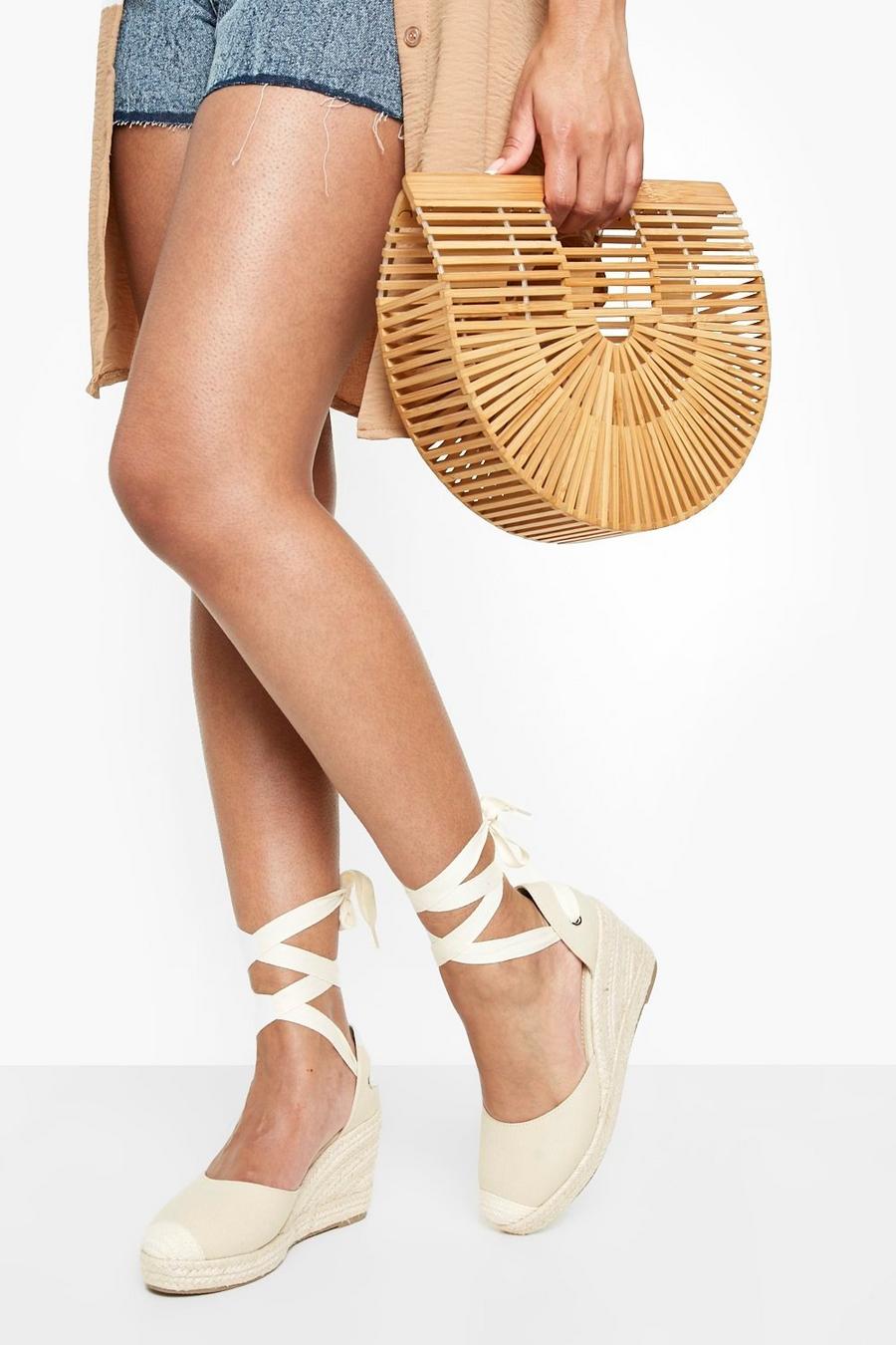 Beige Closed Toe Wrap Up Wedges image number 1