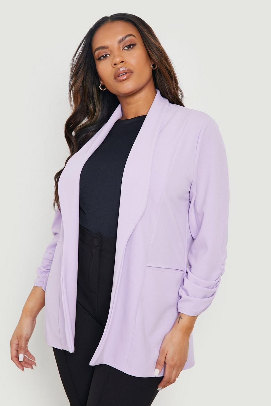 Lilac Plus Lapel Detail Ruched Sleeve Blazer image number 1