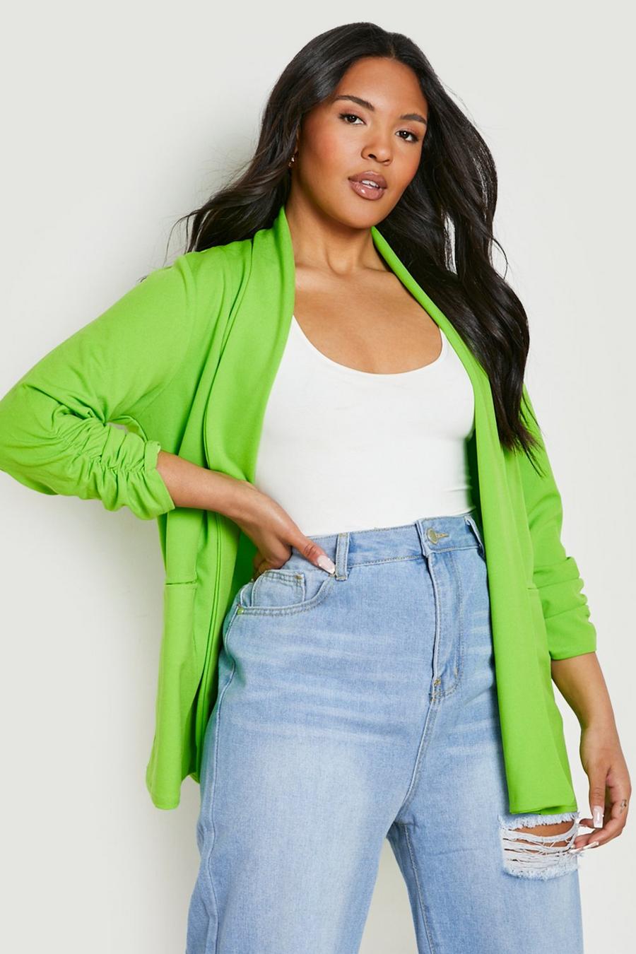 Lime Plus Lapel Detail Ruched Sleeve Blazer image number 1