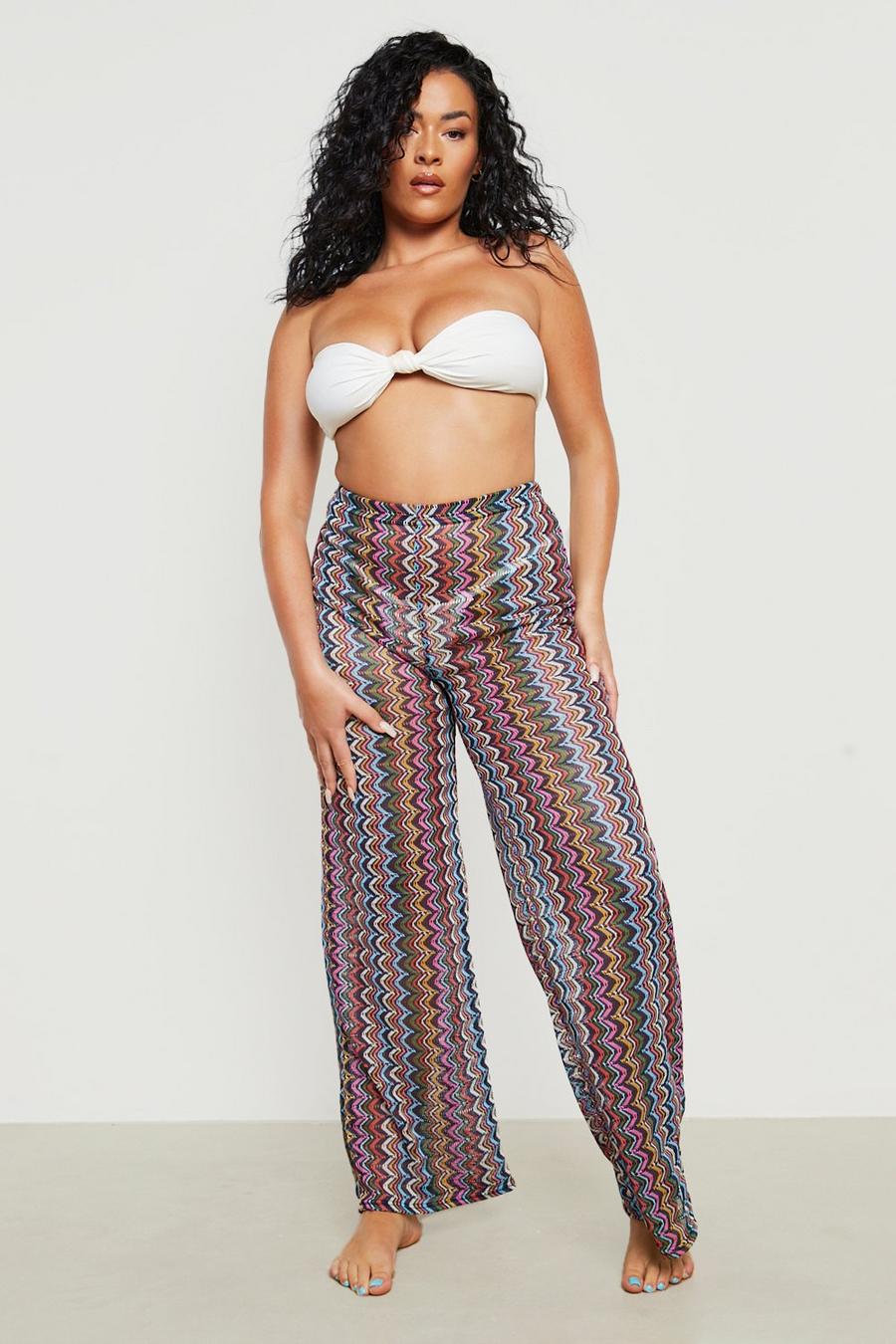 Multi Plus Zig Zag Knitted Beach Pants image number 1