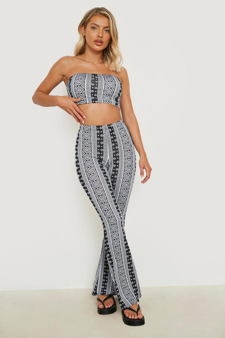 Printed Jersey Knit Bandeau & Flared Pants