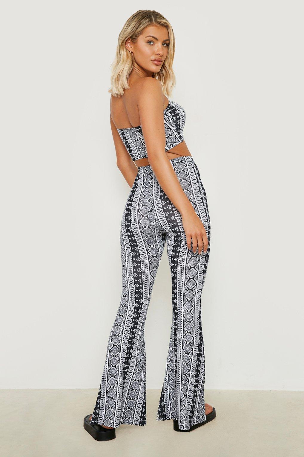 Printed Jersey Knit Bandeau & Flared Pants