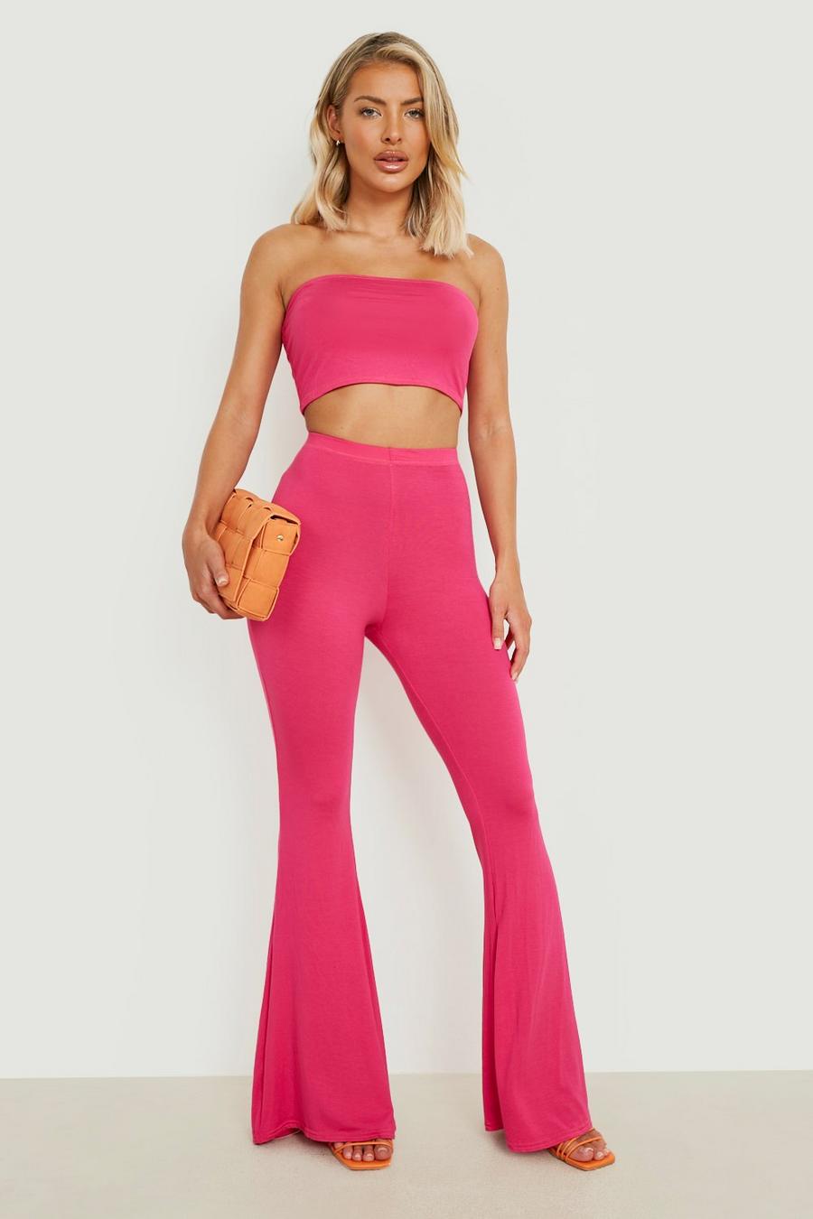 Hot pink rose Basic Jersey Bandeau & Flared Trousers 