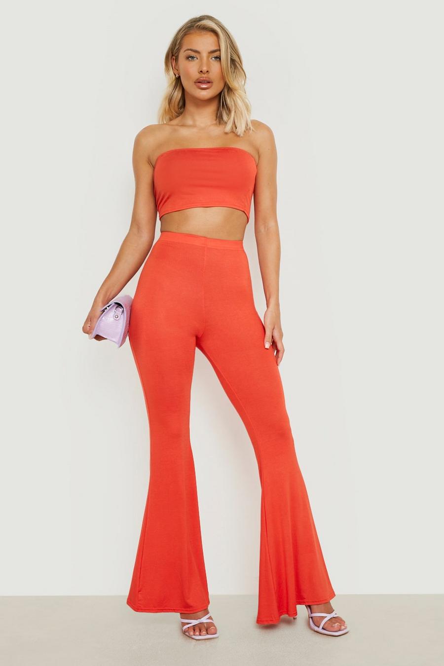 Orange Basic Jersey Bandeau & Flared Trousers  image number 1