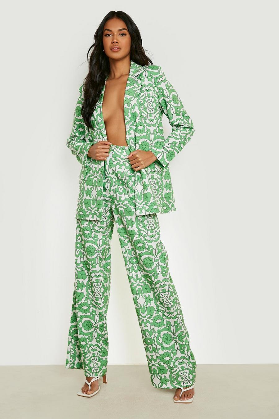 Bright green Porcelain Print Wide Leg Trousers image number 1