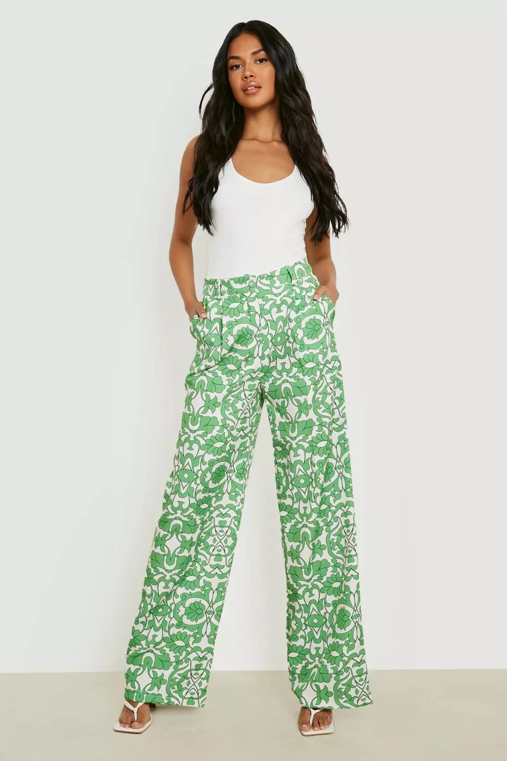 Bright Green Floral Pants - Floral Print Pants - Wide-Leg Pants