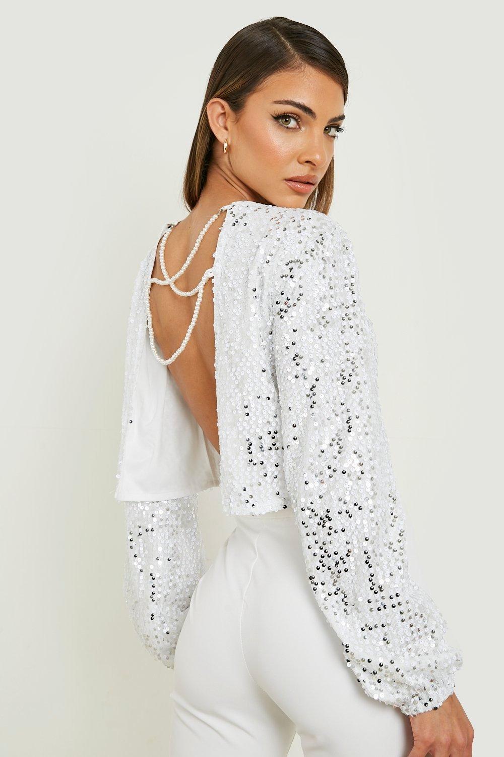 SEQUIN TOP, White