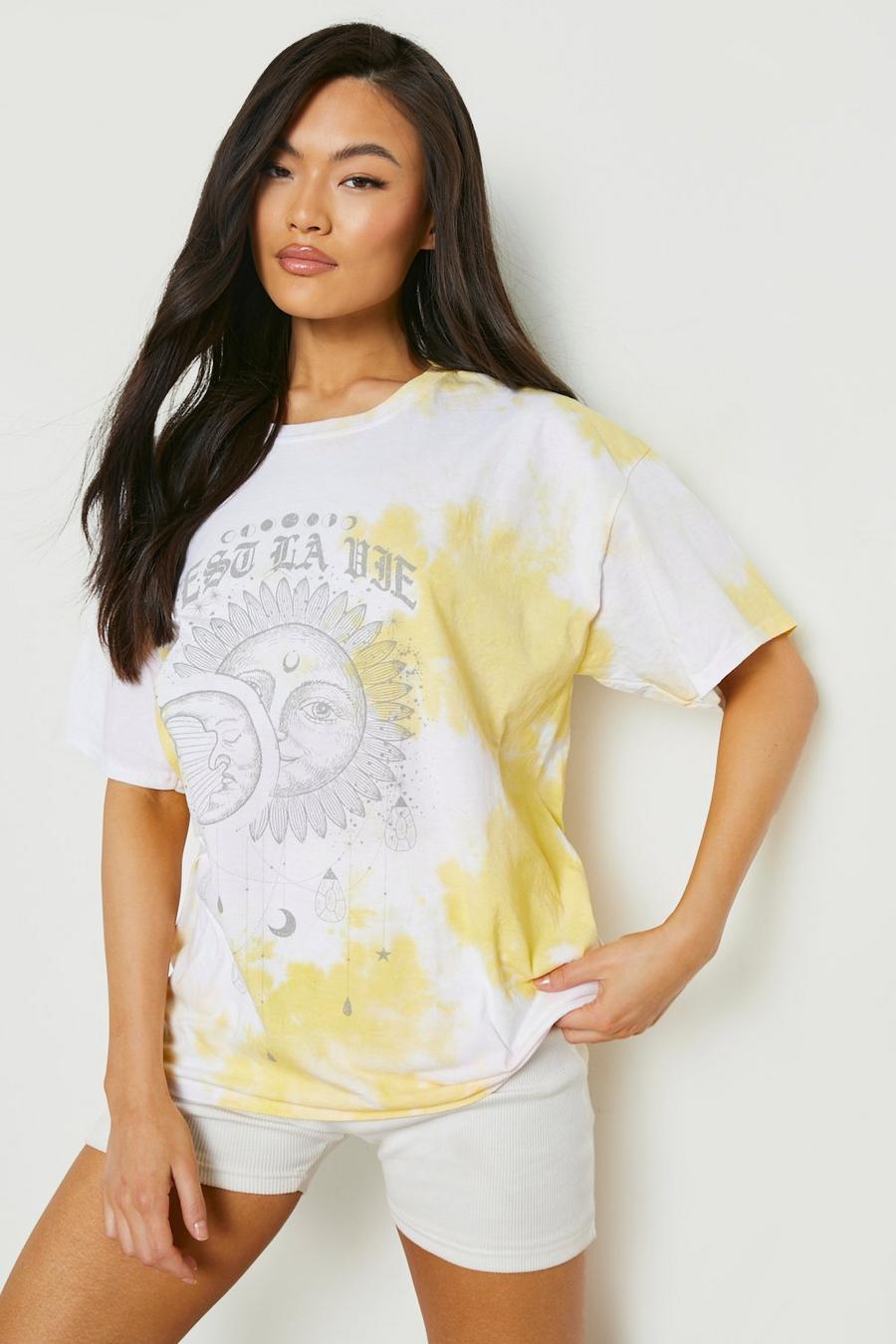 Camiseta oversize con desteñido anudado y estampado místico, Multi image number 1