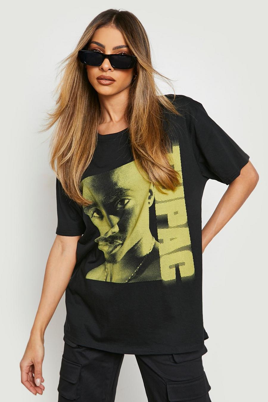 T-shirt sovratinta con stampa ufficiale sul retro di Tupac, Black image number 1