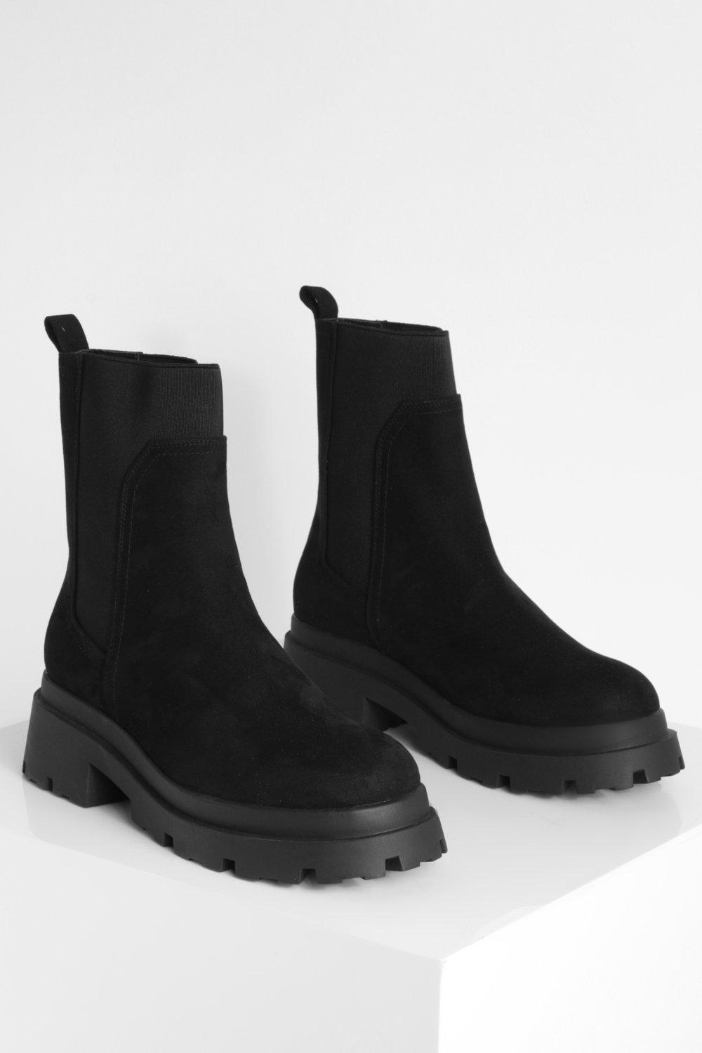 Boohoo Women s Wide Fit Faux Suede Heeled Chelsea Boots Black