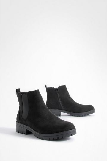 Wide Fit Faux Suede Pull On Chelsea Boots black