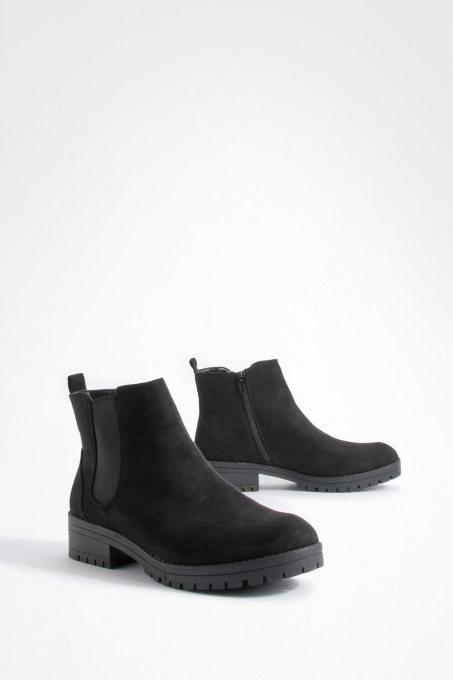 Black Wide Width Pull On Chelsea Boots