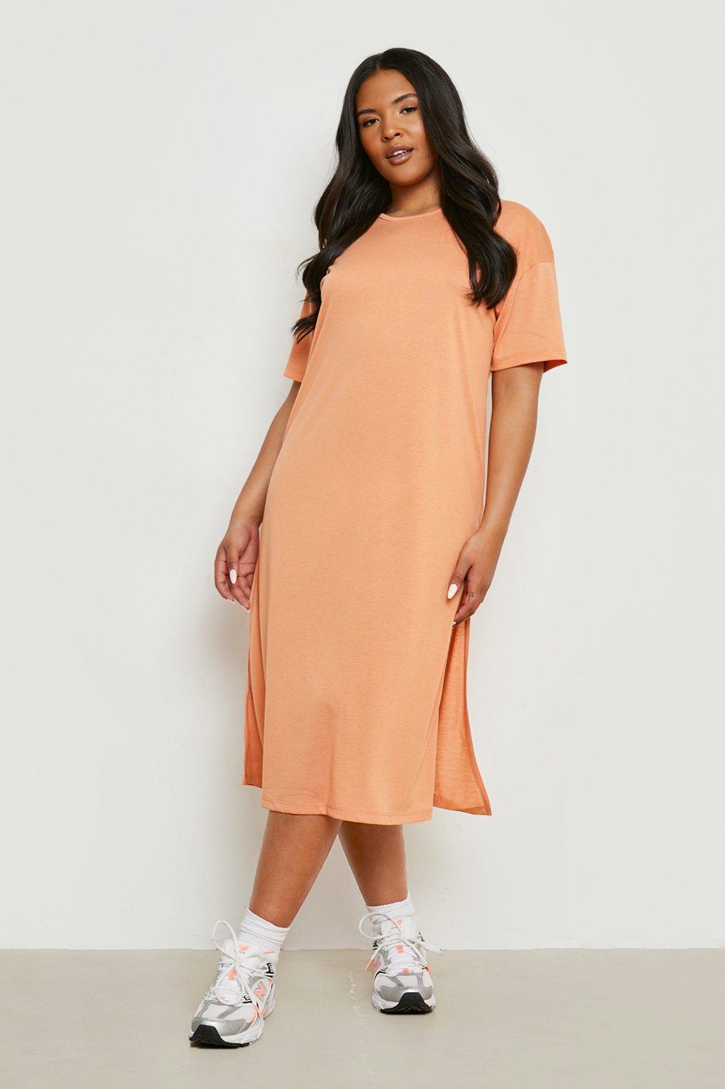 plus size orange t shirt dress