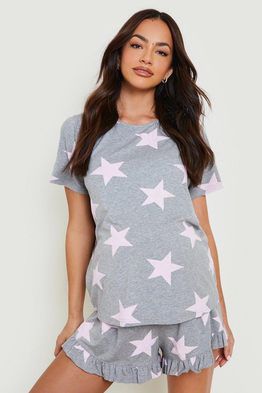 Grey marl Maternity Star Frill Pyjamas image number 1