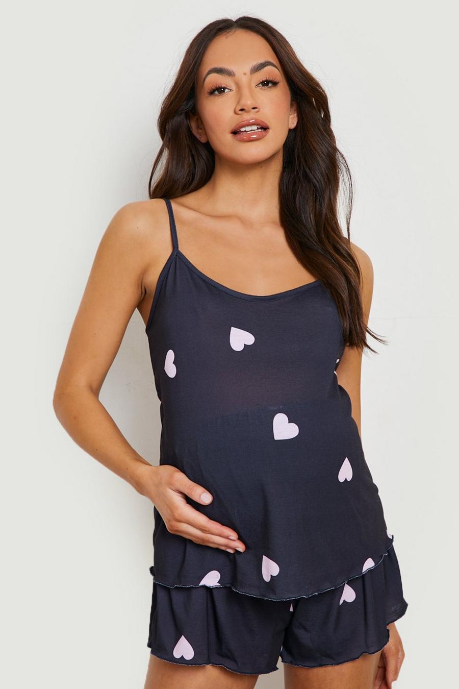 Black Maternity Heart Print Cami Pyjamas image number 1