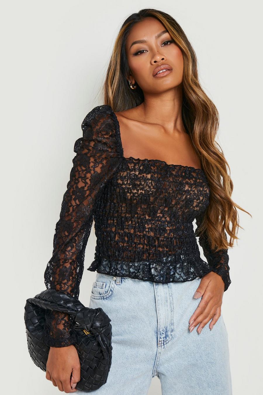 Off The Shoulder Square Neck Lace Top | boohoo