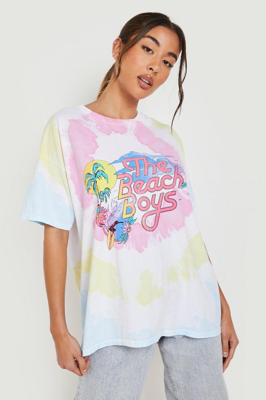 Camiseta con desteñido anudado y estampado de The Beach Boys, White image number 1