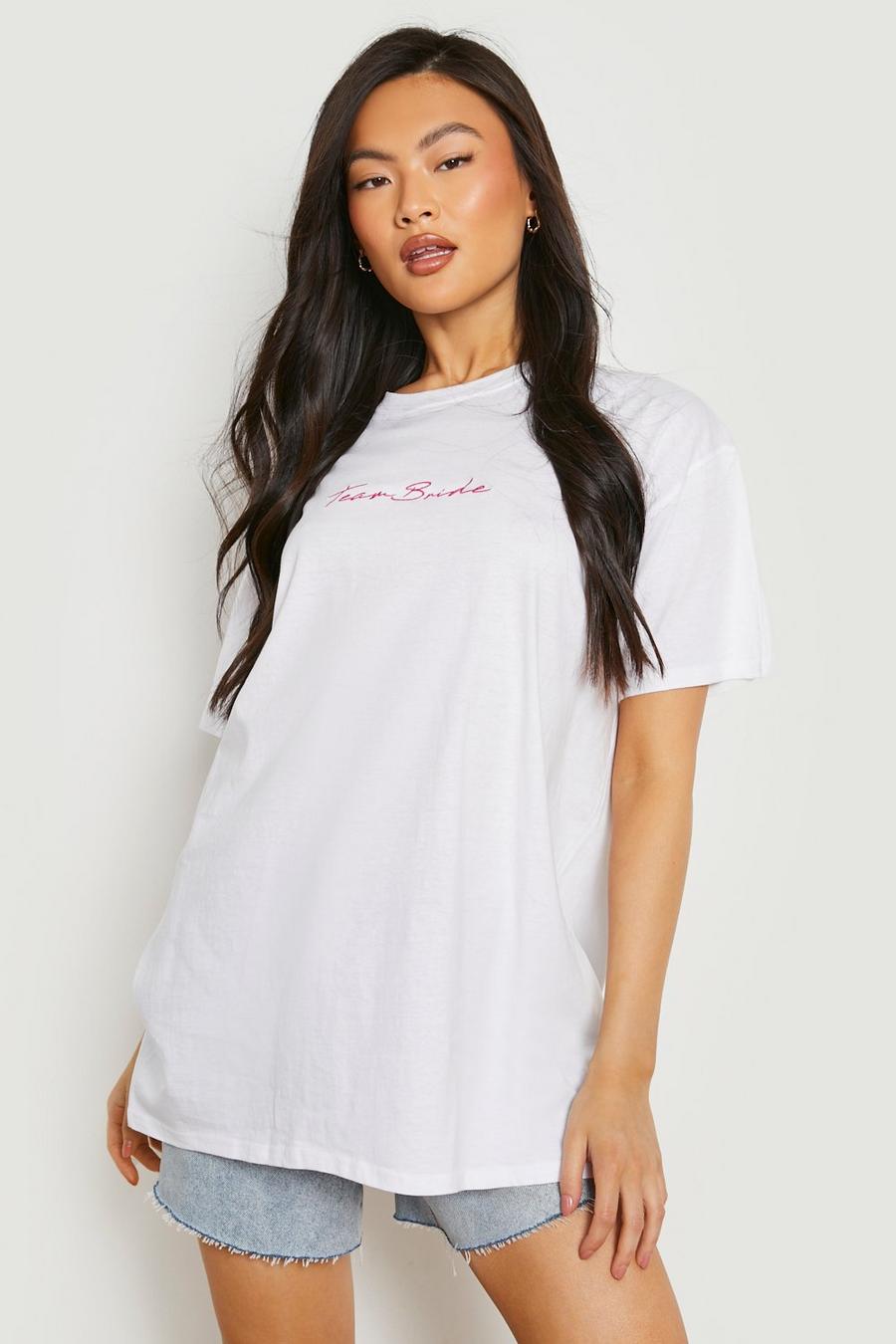 White Embroidered Team Bride Oversized T Shirt image number 1