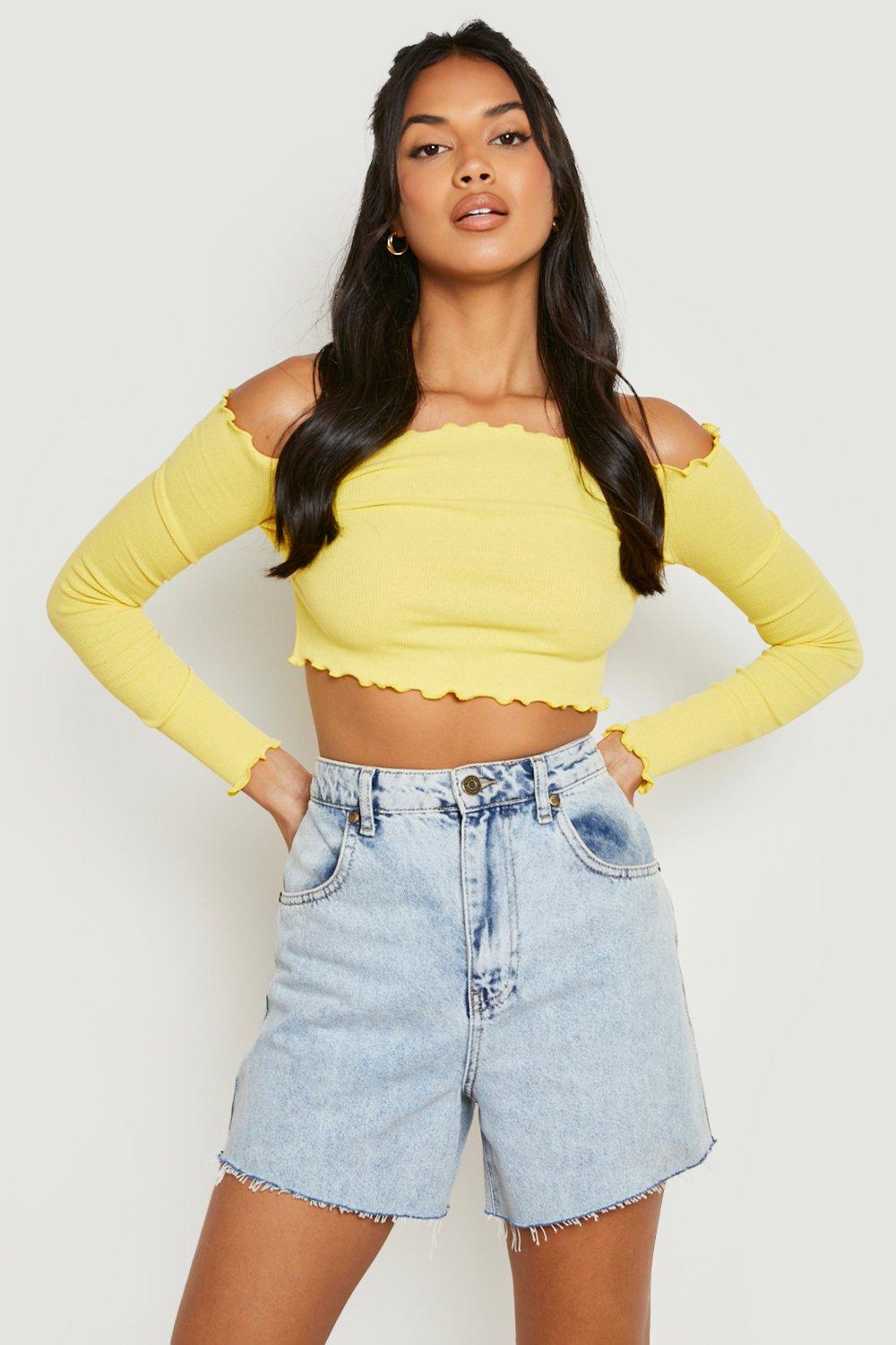 Bright yellow off 2025 the shoulder top